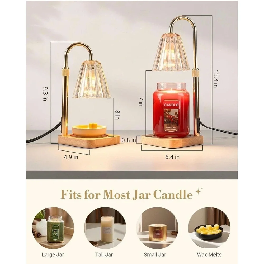 Marycele Adjustable Height Candle Warmer Lamp with Timer and Dimmable Glass Shad
